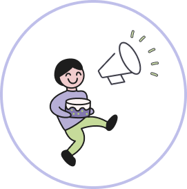 dancing person with cake and megaphone icon