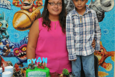 boy and mother at a skylanders themed party